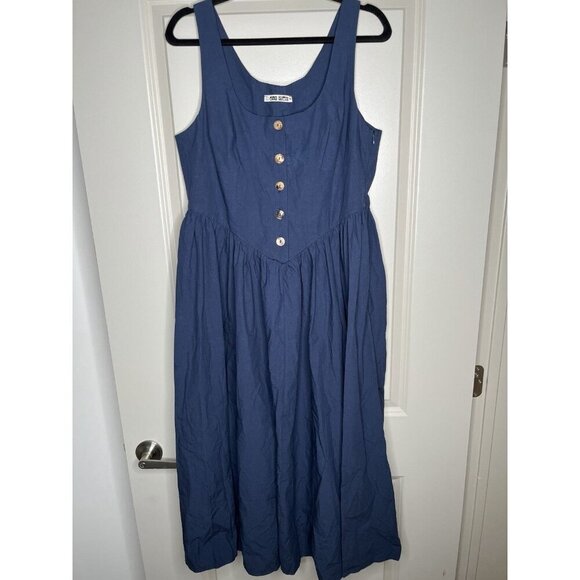 Ciao Lucia Coretta Dress in Navy Size Large Drop Waist Midi Scoopneck Buttons - Picture 2 of 7